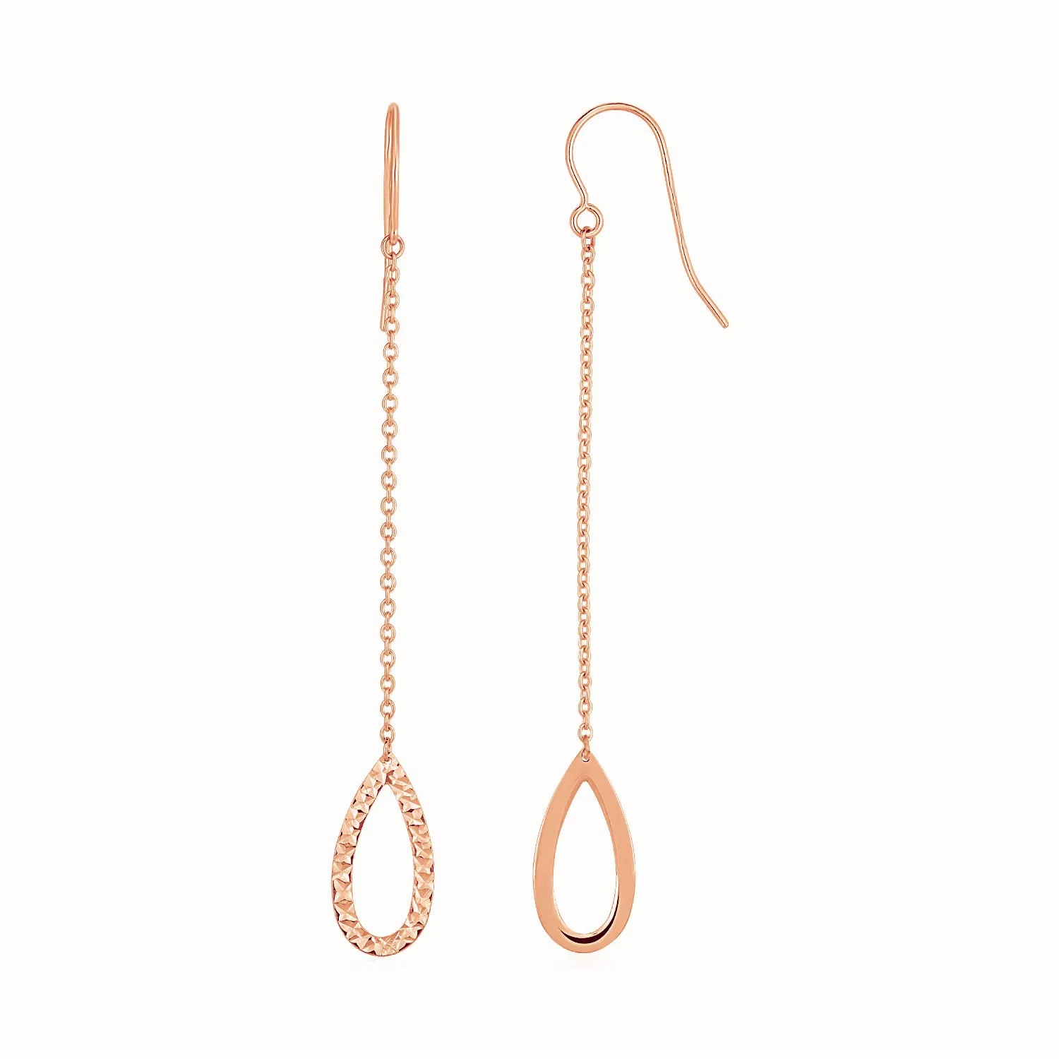 Textured Pear Shaped Long Drop Earrings in 14k Rose Gold - Grocery