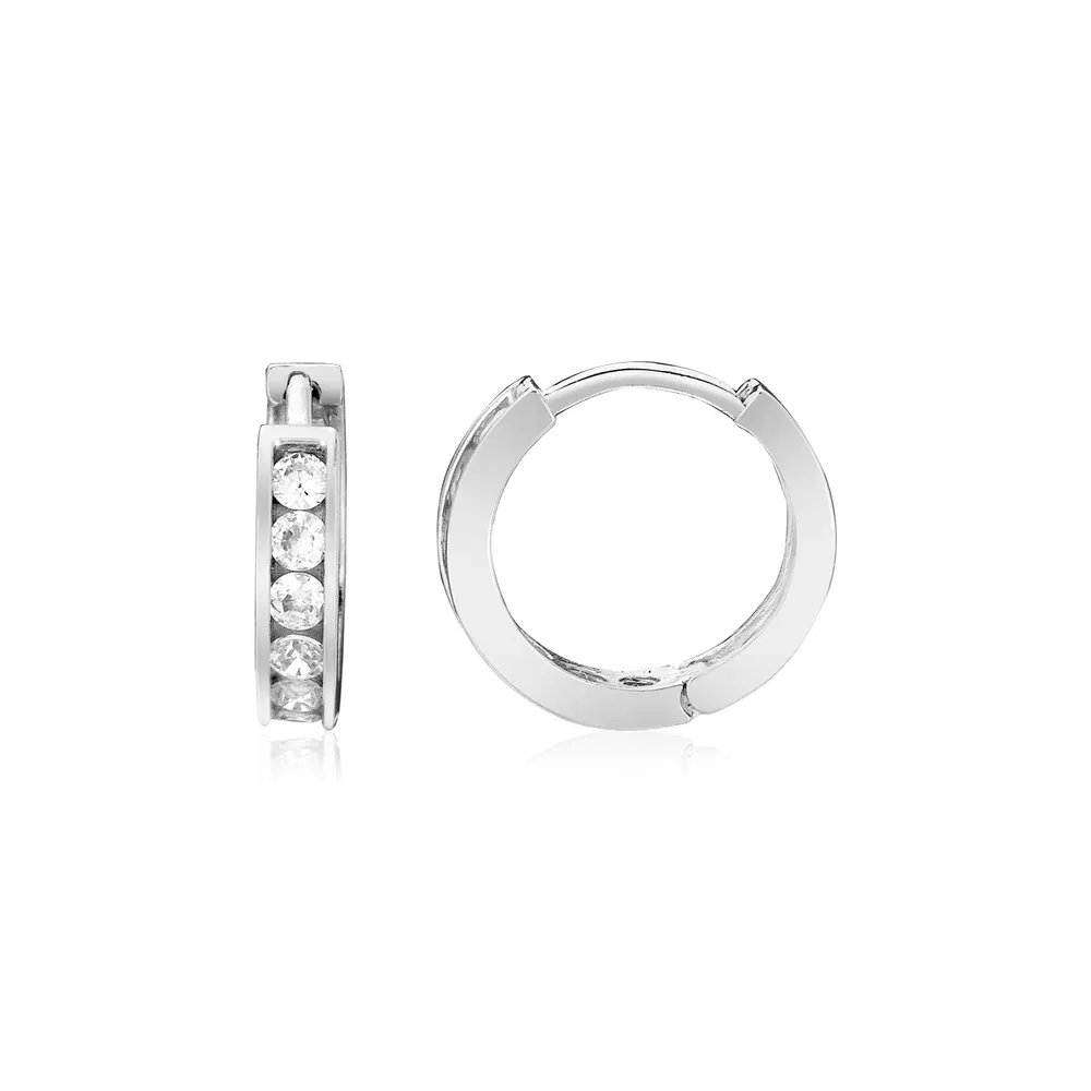 Sterling Silver Petite Hoop Earrings with Cubic Zirconias(3x10mm) - Grocery
