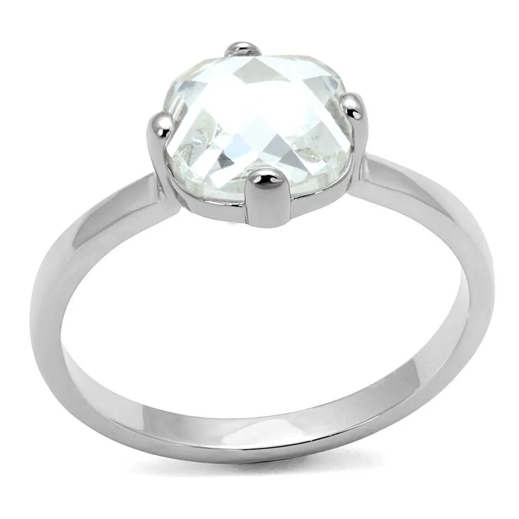 LO4080 - Rhodium Brass Ring with AAA Grade CZ in Clear - Grocery