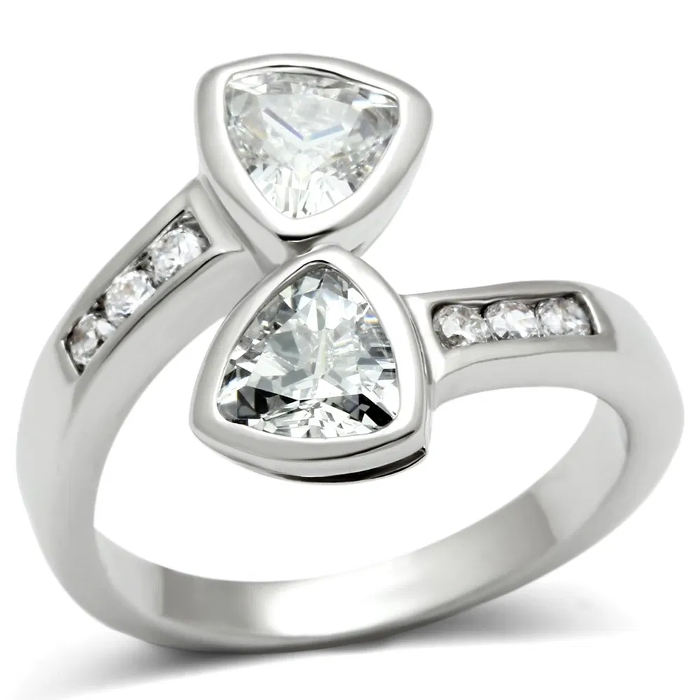 3W228 - Rhodium Brass Ring with AAA Grade CZ in Clear - Grocery
