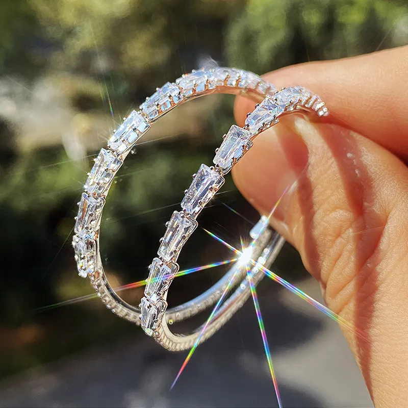 Fashion Silver Crystal Zircon Big Hoop Earrings - Grocery