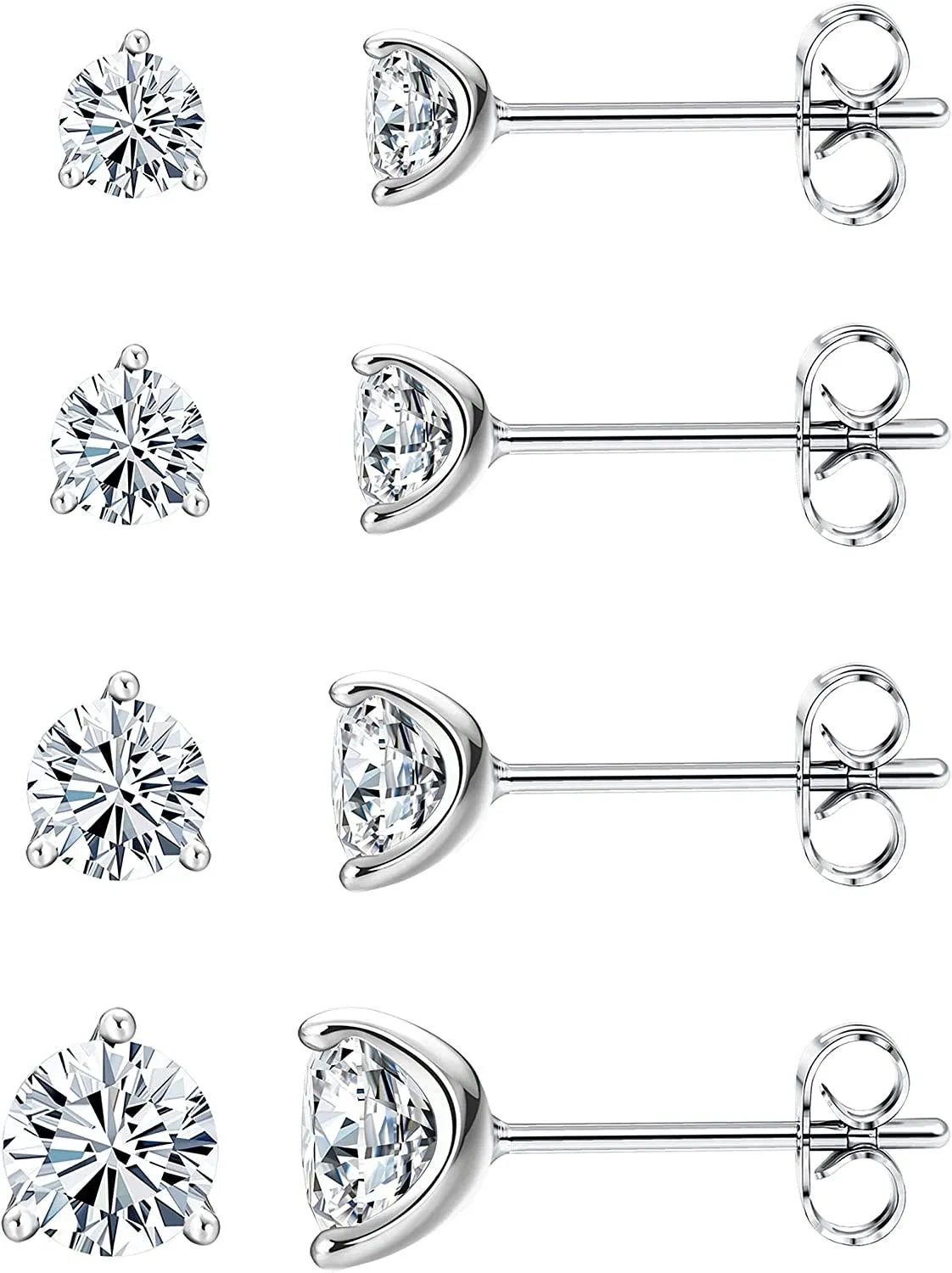 Sterling Silver Cubic Zironic Stud Earrings For Women Men Round Sparkle CZ Studs Set Hypoallergenic Piercing Cartilage Tragus Helix Stud Earrings - Grocery