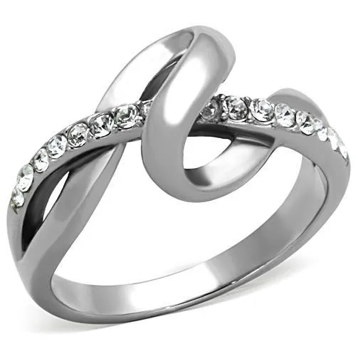 TK1341 - High polished (no plating) Stainless Steel Ring with Top Grade Crystal in Clear - Grocery