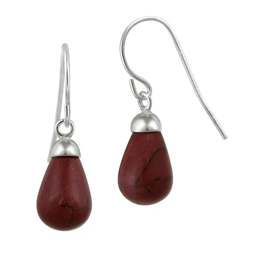 Sterling Silver Red Jasper Raindrop Dangle Earrings - Grocery
