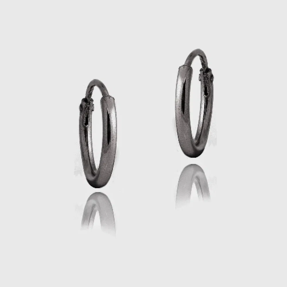 Black Rhodium Overlay Sterling Silver 10mm Tiny Polished Hoop Earrings - Grocery