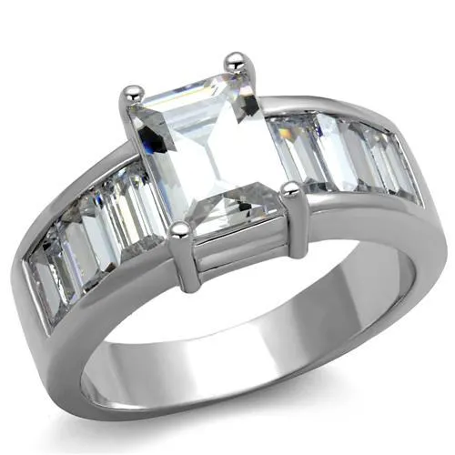 3W1086 - Rhodium Brass Ring with AAA Grade CZ in Clear - Grocery