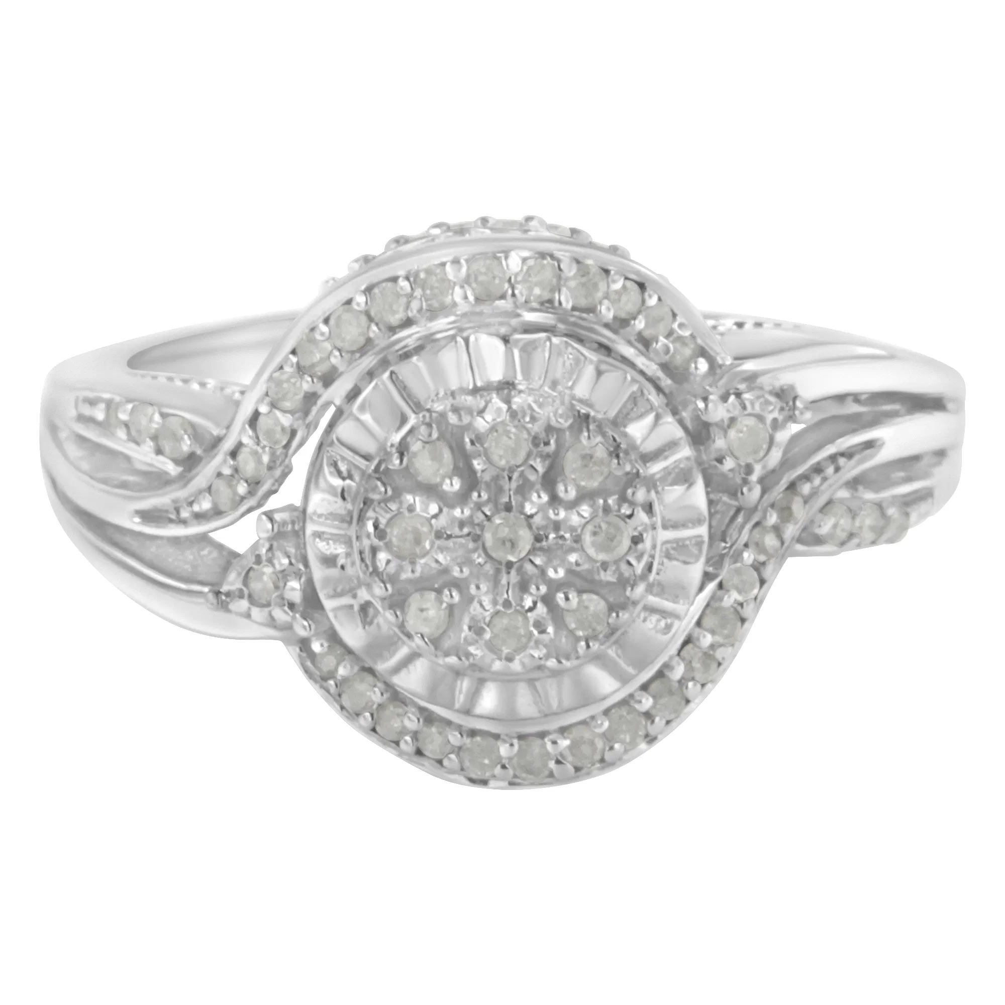 .925 Sterling Silver 1/4 Cttw Diamond Round Cluster Miracle-Plate Halo Split Shank Band Cocktail Engagement Ring (I-J Color, I3 Clarity) - Grocery