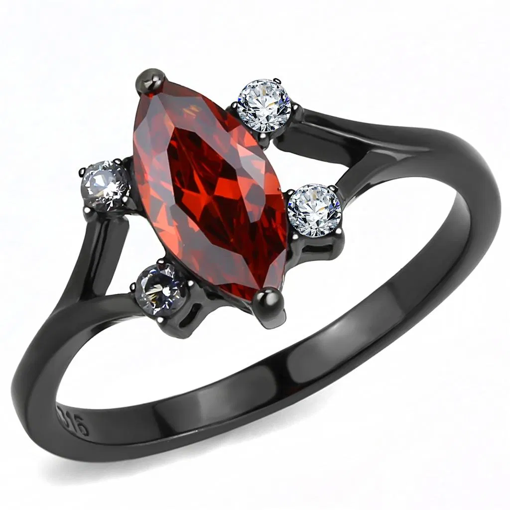 TK3445 - IP Black(Ion Plating) Stainless Steel Ring with AAA Grade CZ in Garnet - Grocery