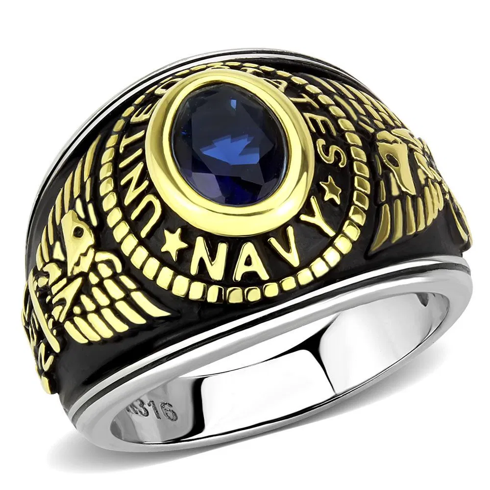 TK3726 - Two-Tone IP Gold (Ion Plating) Stainless Steel Ring with Synthetic Synthetic Glass in Montana - Grocery