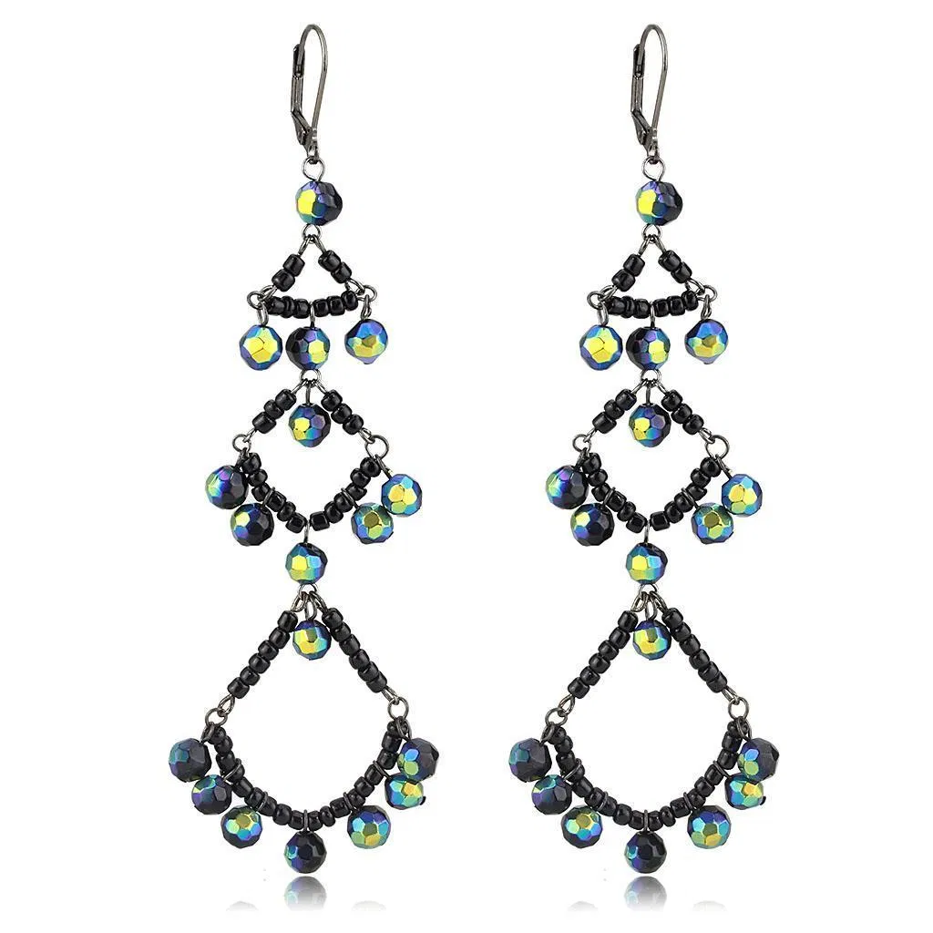 LO628 - Antique Silver Brass Earrings with Top Grade Crystal in Multi Color - Grocery