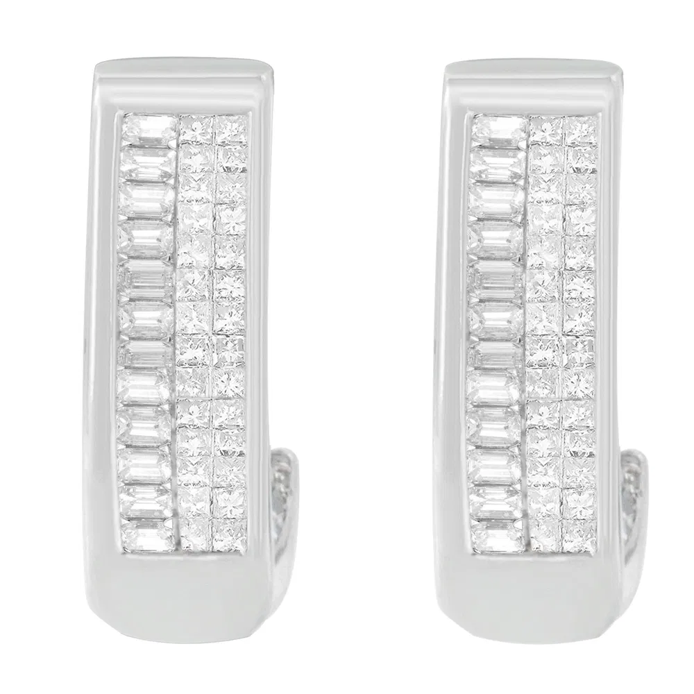 14K White Gold Baguette and Princess-cut Diamond Earrings (1 cttw, H-I Color, VS1-VS2 Clarity) - Grocery