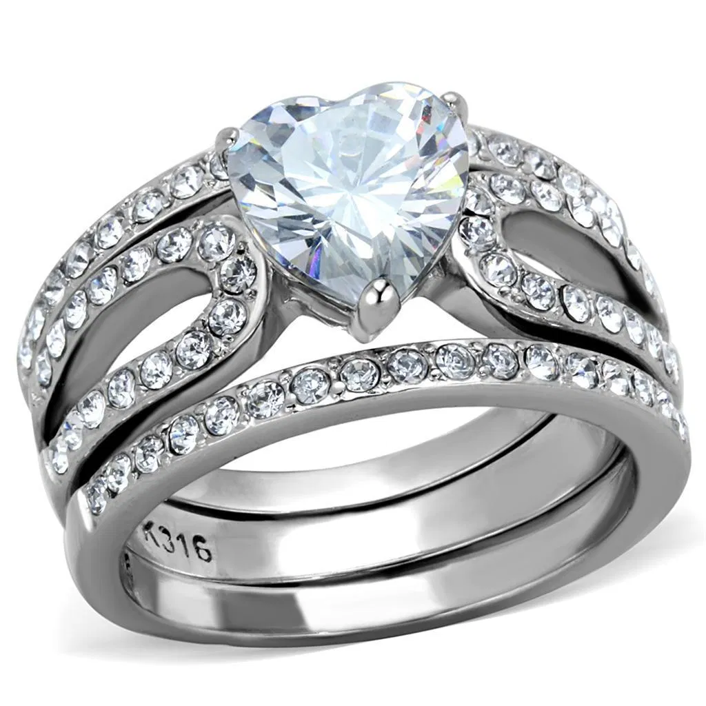 TK2041 - High polished (no plating) Stainless Steel Ring with AAA Grade CZ in Clear - Grocery