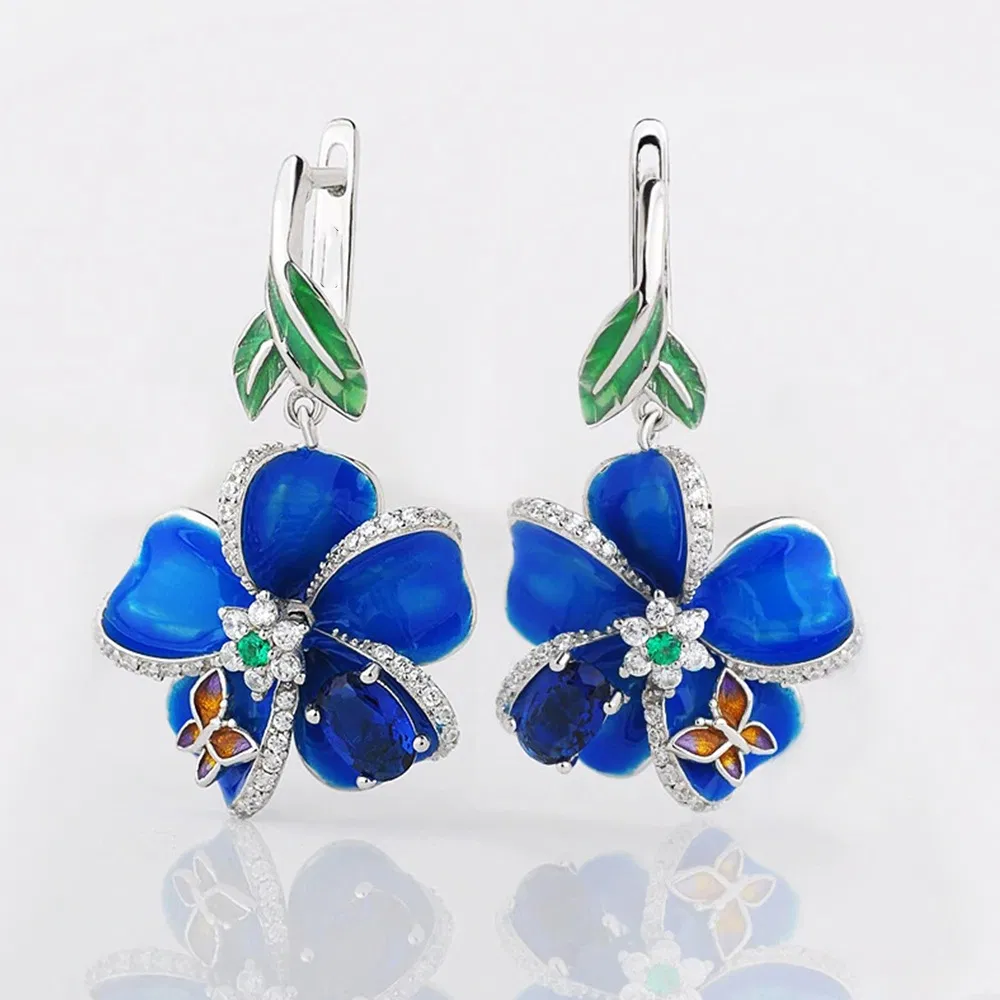 Butterfly Floral Zircon Earrings Creative Floral Ear Jewelry Chic Personality Ladies Colorful Enamel Jewelry - Grocery