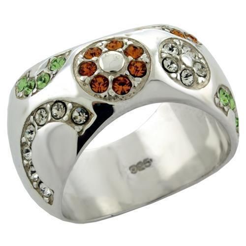 LOAS1073 - High-Polished 925 Sterling Silver Ring with Top Grade Crystal in Multi Color - Grocery