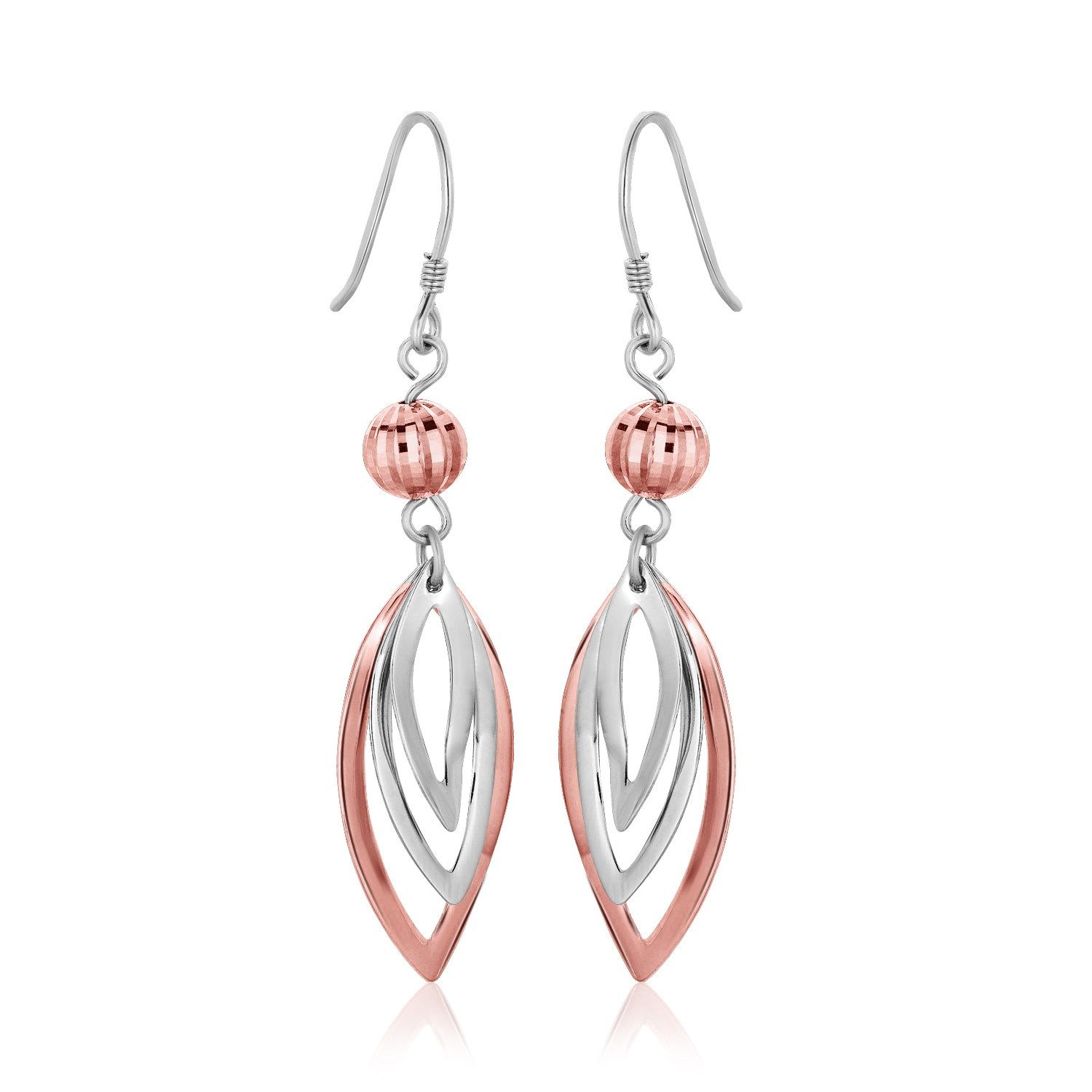 Sterling Silver Rose Tone Cascading Open Marquis Drop Earrings - Grocery