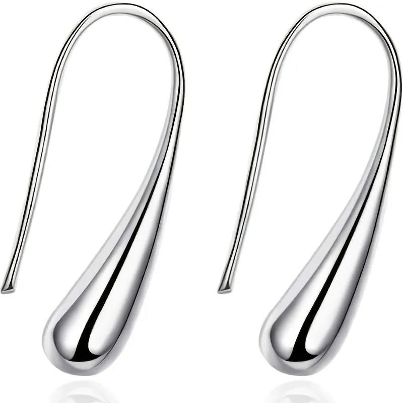 A Pair Of 925 Silver Fashion Simple Water Drop Shape Silver Earrings Women's Fine Jewelry - Grocery