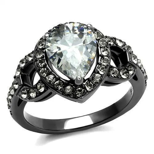 TK2655 - IP Light Black (IP Gun) Stainless Steel Ring with AAA Grade CZ in Clear - Grocery
