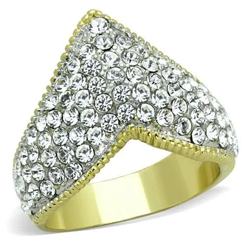 TK1562 - Two-Tone IP Gold (Ion Plating) Stainless Steel Ring with Top Grade Crystal in Clear - Grocery