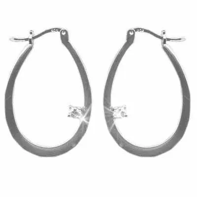 Sterling Silver CZ Oval Hoop Earrings - Grocery