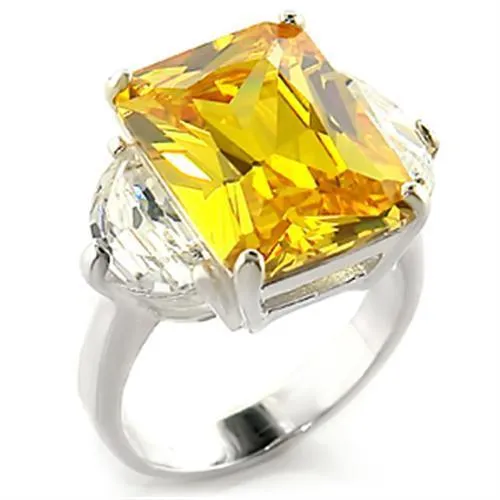 LOAS828 - High-Polished 925 Sterling Silver Ring with AAA Grade CZ in Citrine - Grocery