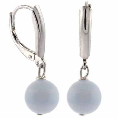 Sterling Silver Lace Agate Bead Dangle Leverback Earrings - Grocery
