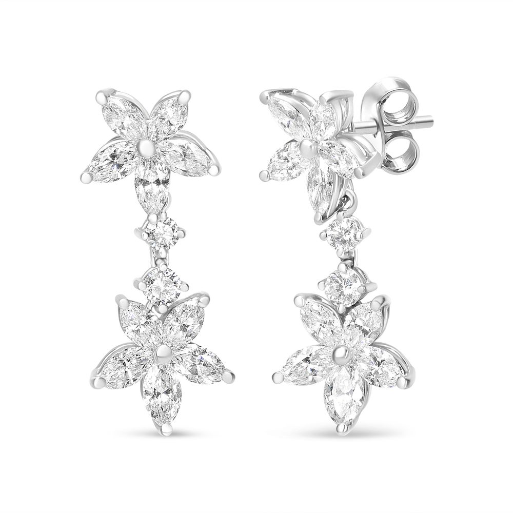 18k White Gold 6.0 Cttw Marquise Diamond Floral Dangle Drop Earrings (E-F Color, VS1-VS2 Clarity) - Grocery