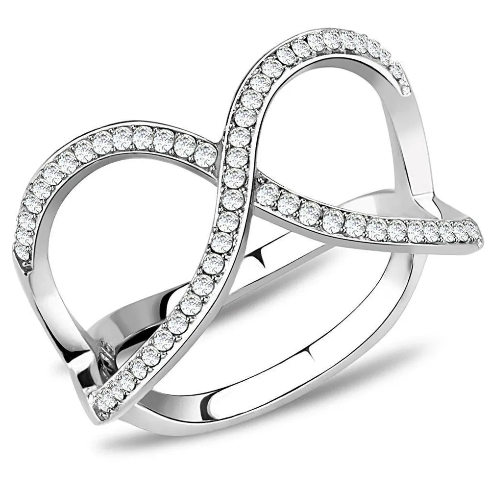 DA058 - High polished (no plating) Stainless Steel Ring with AAA Grade CZ in Clear - Grocery