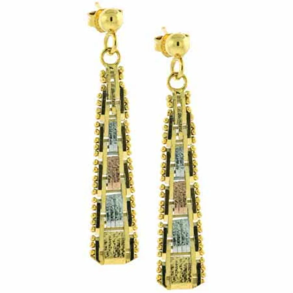 18K Gold over Sterling Silver Tri-color Linear Dangle Earrings - Grocery