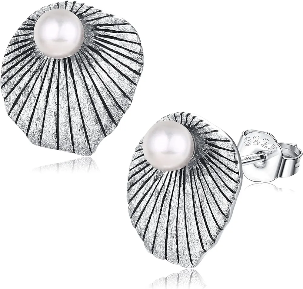 Freshwater Pearl Earrings 925 Sterling Pearl Stud Earrings for Women Cultured Pearl Earrings Pearl Stud Earrings 4MM - Grocery