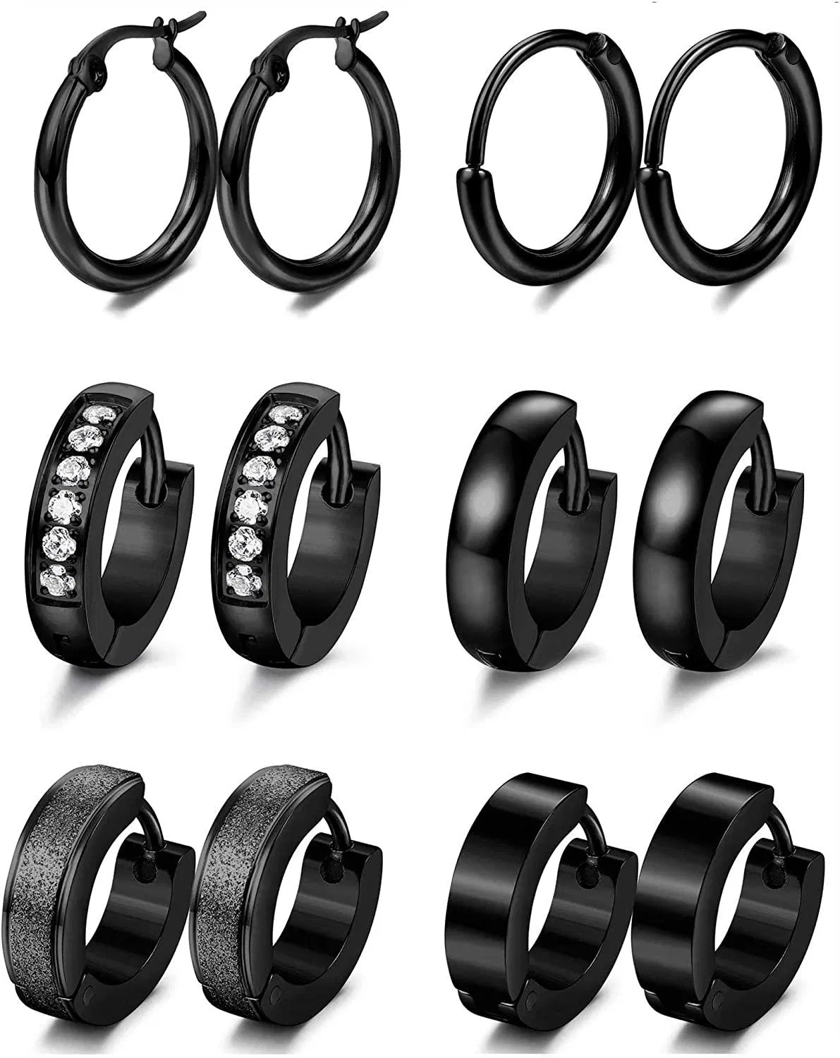6 Pairs Stainless Hoop Huggie Earrings Set; Cartilage Small Hoops; Inlaid Cubic Zircon; Silver Color; Women Mens Fashion Earrings Jewelry - Grocery
