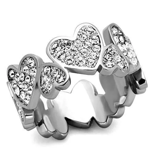 TK1443 - High polished (no plating) Stainless Steel Ring with Top Grade Crystal in Clear - Grocery