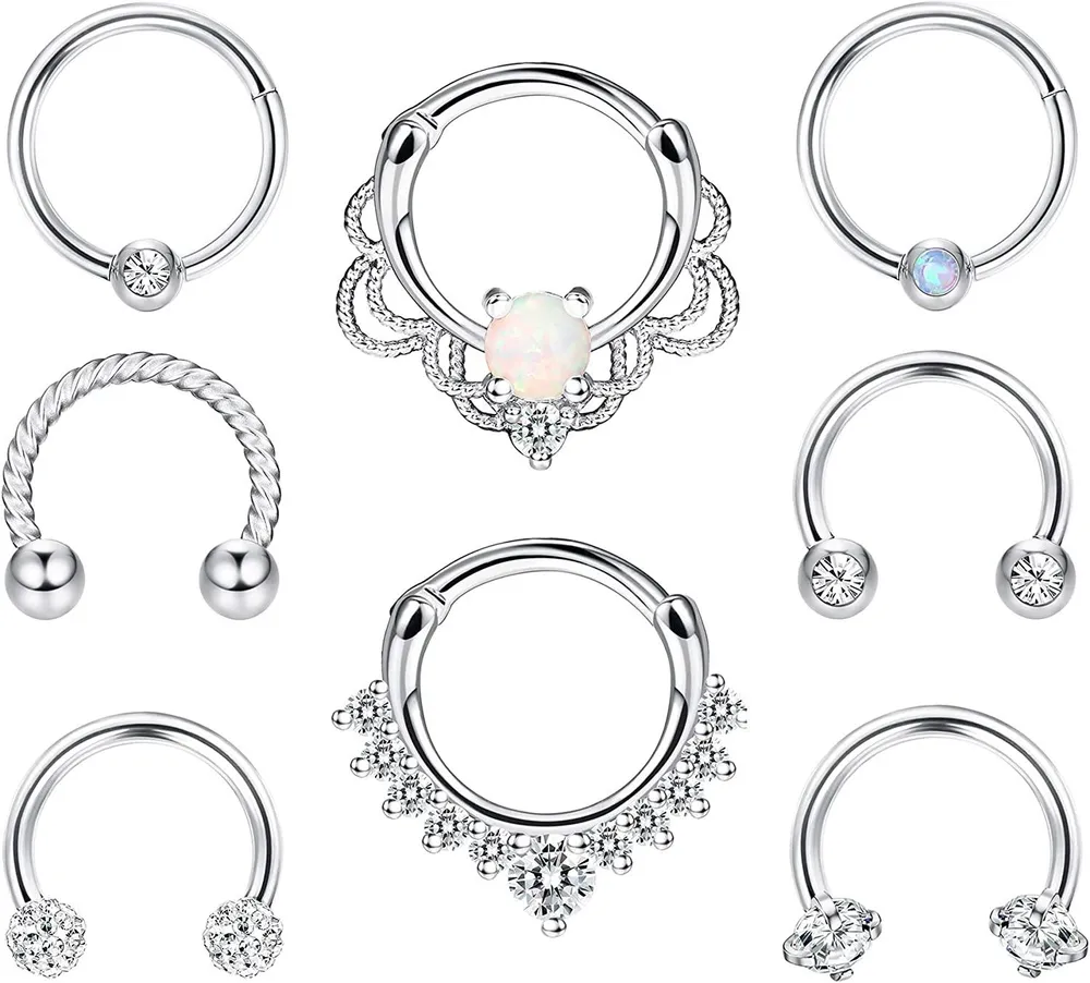 Septum Rings 16G Stainless Steel Septum Clicker Horseshoe Retainer Cartilage Earrings Hoop Daith Rook Helix Tragus Septum Piercing Jewerly - Grocery