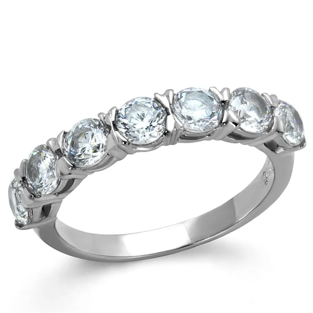 TK2182 - High polished (no plating) Stainless Steel Ring with AAA Grade CZ in Clear - Grocery