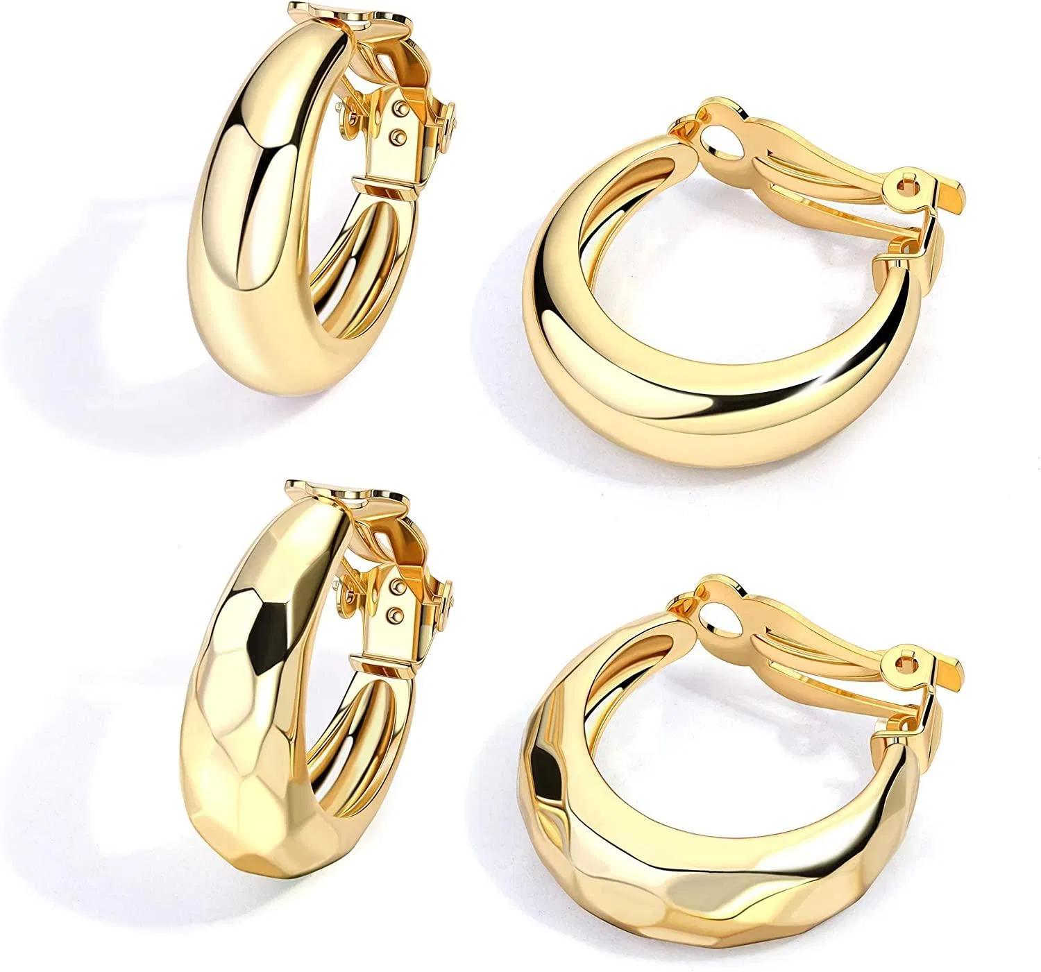 2 Pairs Geometric Chunky Hoop Clip Earrings for Women Fashion Non Pierced Clip On Earrings Jewelry - Grocery