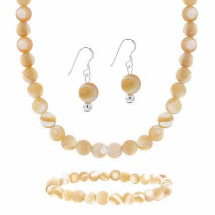 Sterling Silver 6mm Genuine Natural Mother of Pearl Stone Bead Beaded Dangle Hook Earrings Stretch Bracelet Necklace 15-19