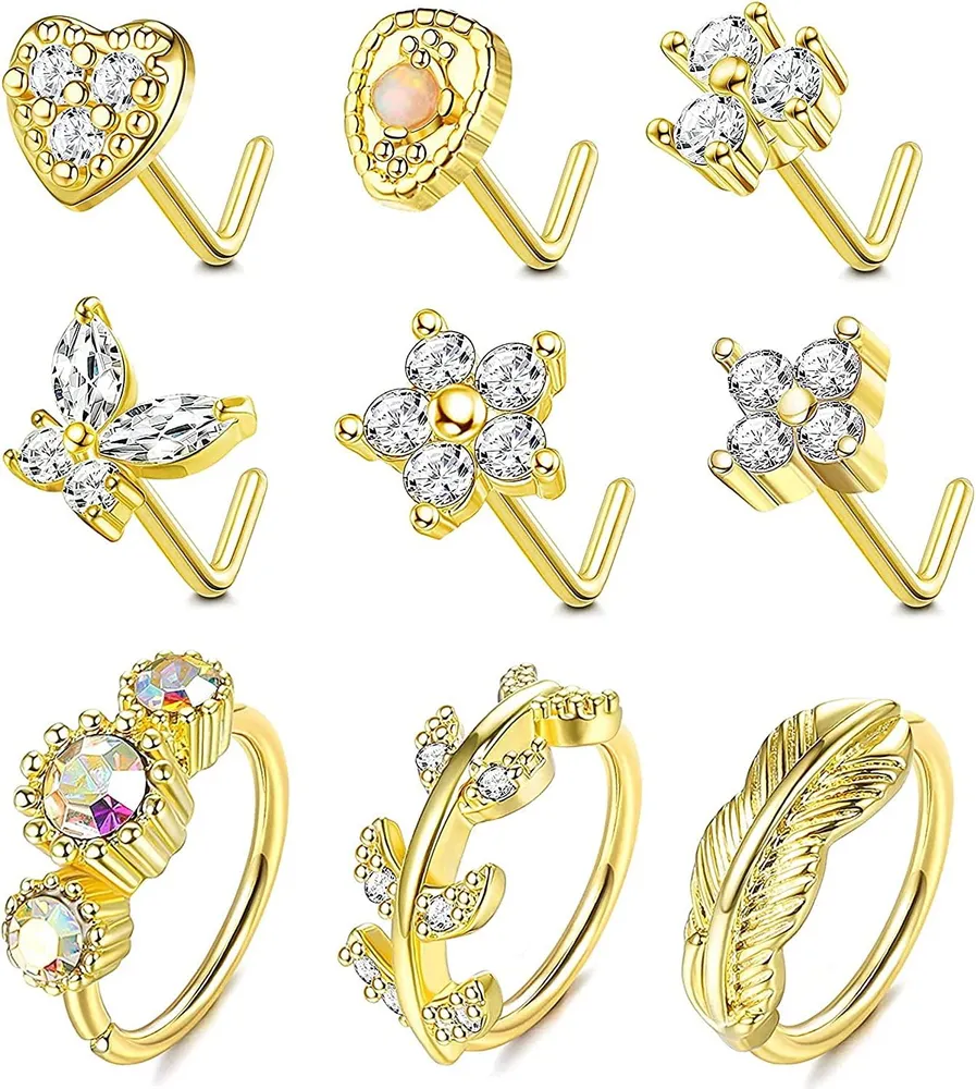 9Pcs Nose Rings for Women 20G Nose Rings Hoops Studs Cute Nose Piercing - Grocery