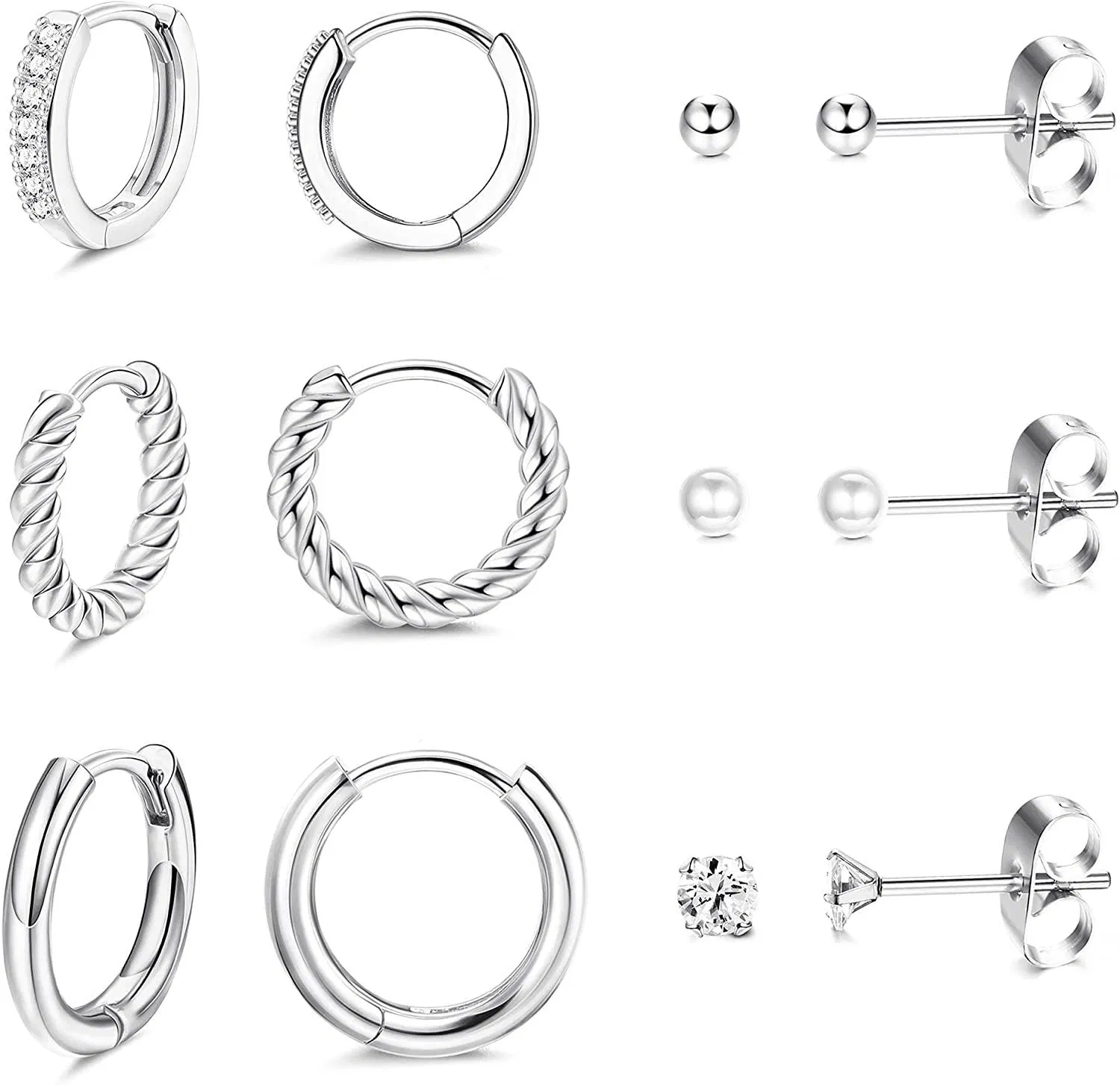 6 Pairs Huggie Hoop Earrings for Women Mini Ball Stud Earrings Gold Pearl Cubic Zirconia Small Ear Piercing Set - Grocery