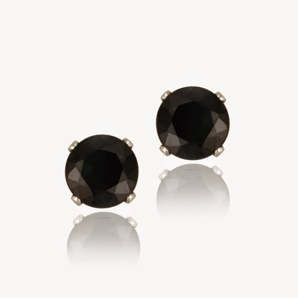 Sterling Silver 2.1ct Black Spinel Stud Earrings, 6mm - Grocery