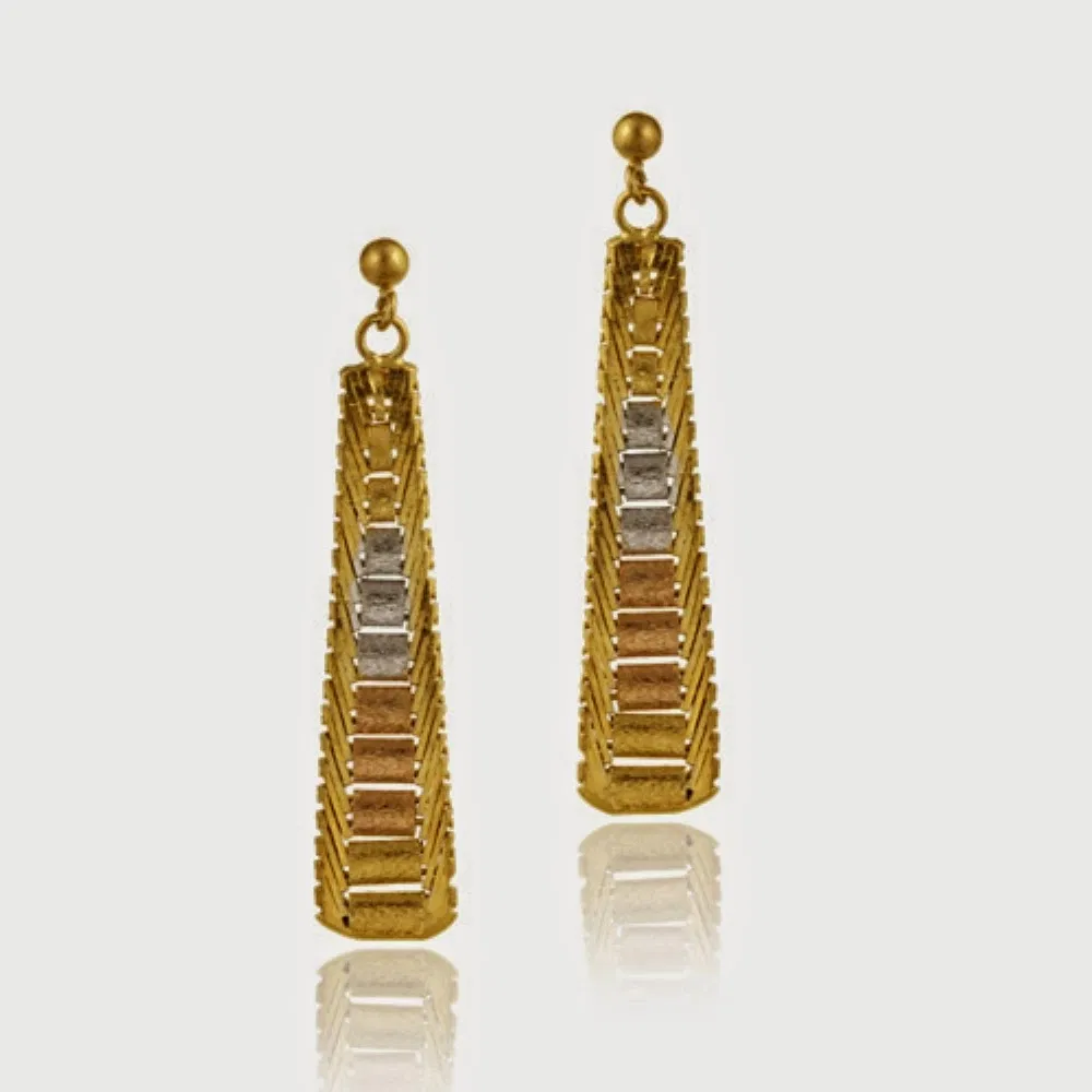 18K Gold over Sterling Silver Tri Color Triangle Dangle Earrings - Grocery