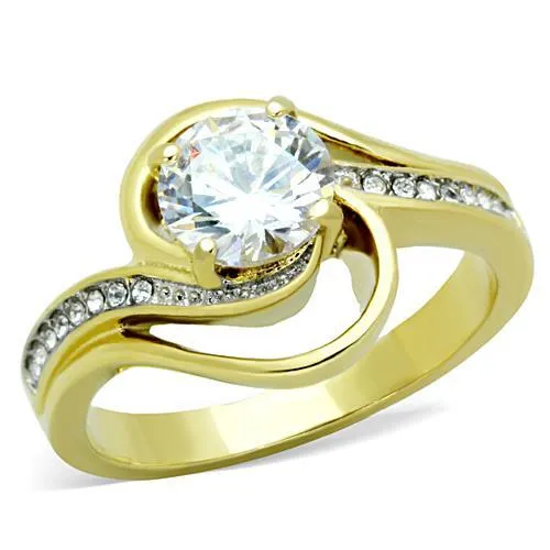 TK1701 - Two-Tone IP Gold (Ion Plating) Stainless Steel Ring with AAA Grade CZ in Clear - Grocery