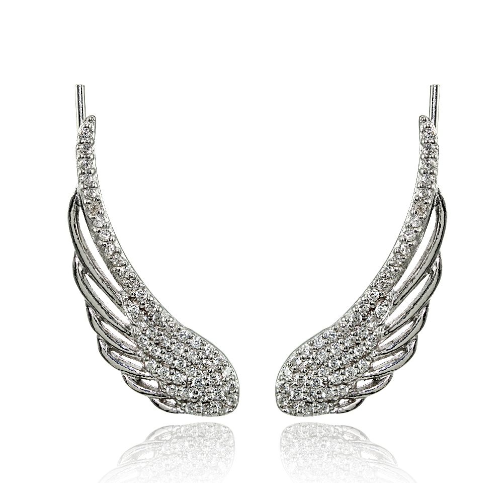 Sterling Silver Cubic Zirconia Angel Wings Climber Crawler Earrings - Grocery