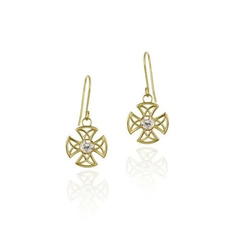 10K Gold CZ & Cross Design Dangle Earrings - Grocery
