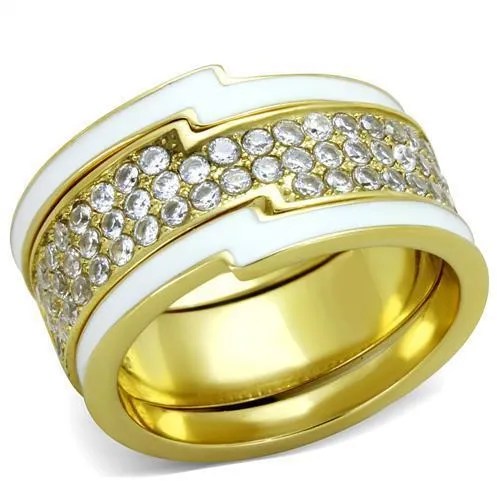 TK2035 - IP Gold(Ion Plating) Stainless Steel Ring with AAA Grade CZ in Clear - Grocery