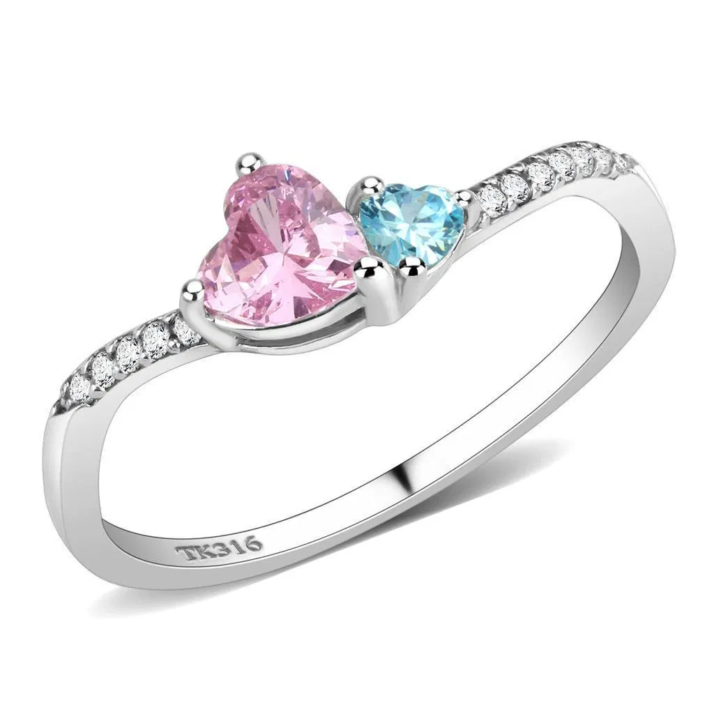 DA384Q - High polished (no plating) Stainless Steel Ring with AAA Grade CZ in Multi Color - Grocery