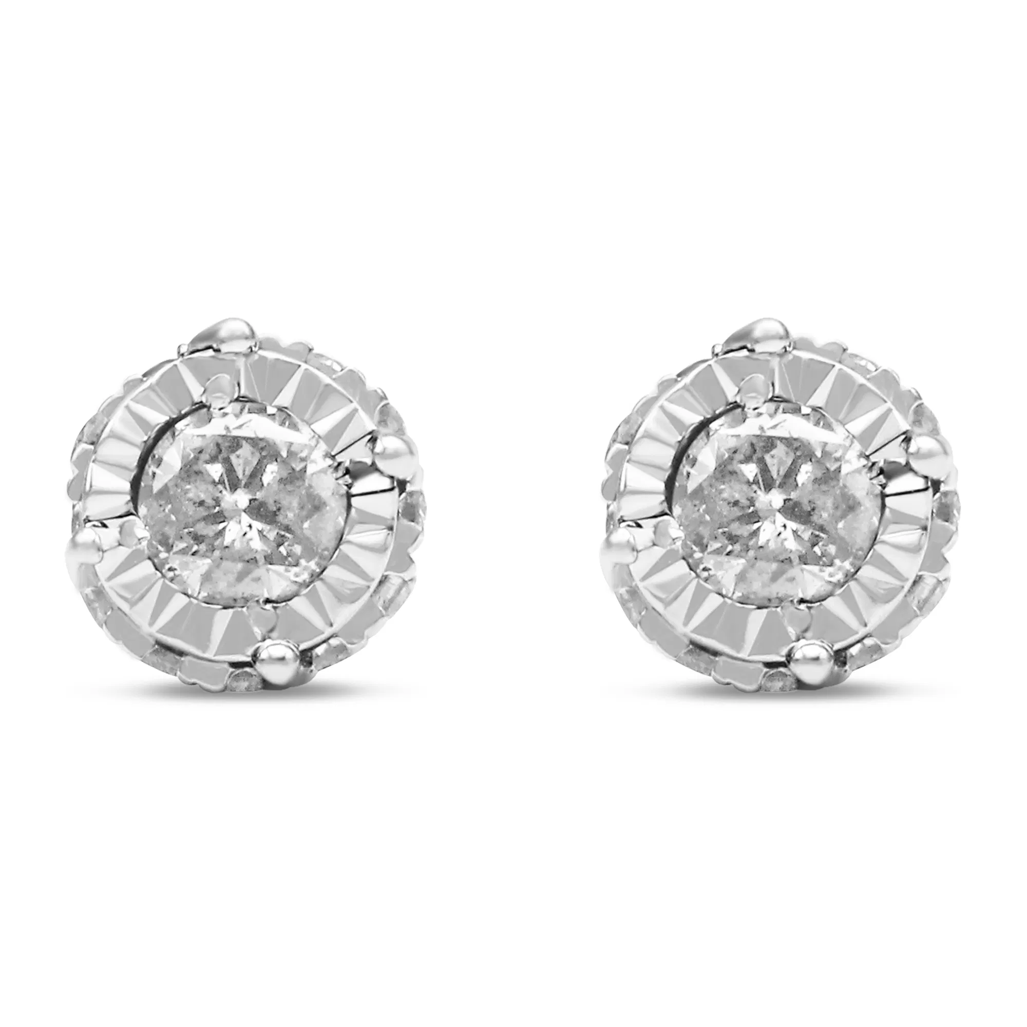 10K White Gold 1/2 Cttw Miracle-Set Round Brilliant-Cut Diamond Stud Earrings with Hidden Halo (I-J ,I2-I3) - Grocery