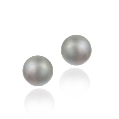 18K Gold over Sterling Silver Freshwater Cultured 9-9.5mm Grey Pearl Stud Earrings - Grocery