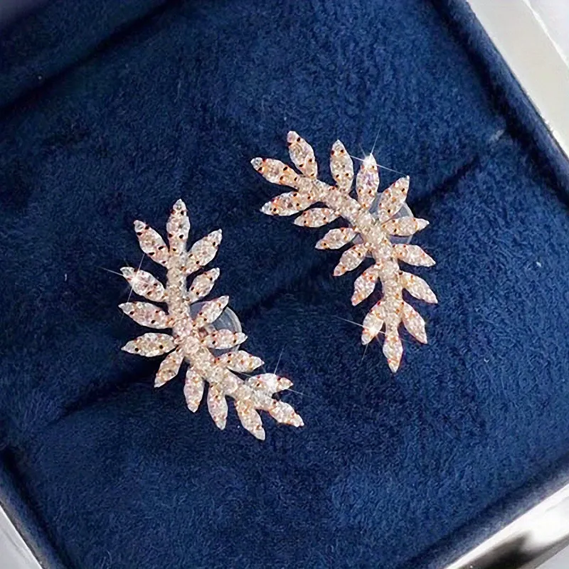 1pair Vintage Leaf Zircon Earrings - Grocery