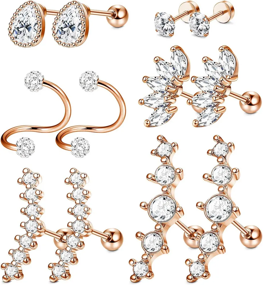 6 Pairs Stainless Ear Cartilage Earrings for Women Tragus Conch Helix Piercing Jewelry - Grocery