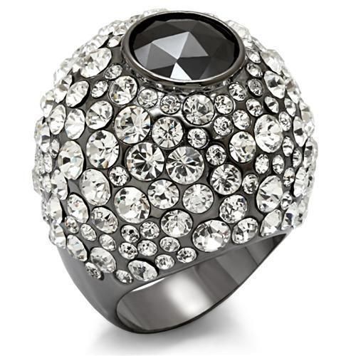 LO1629 - TIN Cobalt Black Brass Ring with AAA Grade CZ in Black Diamond - Grocery