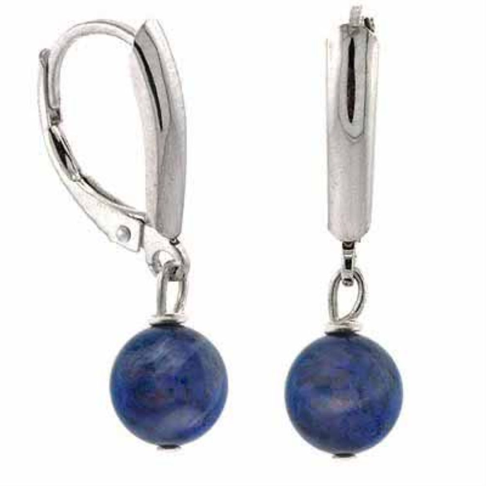 Sterling Silver Sodalite Bead Lever-Back Earrings - Grocery